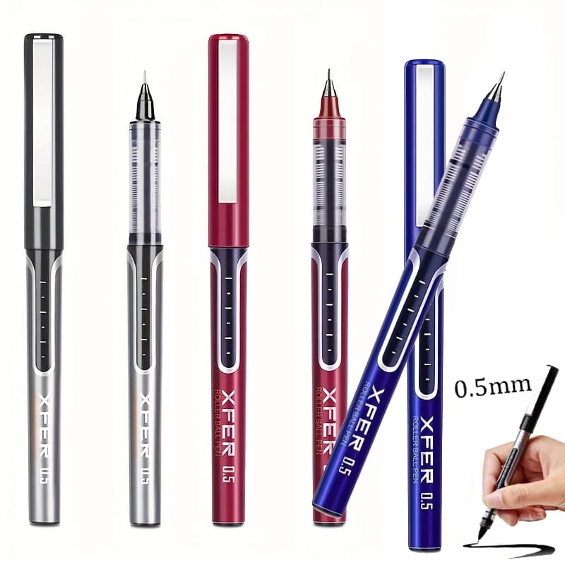 Set di 3 Penne a Sfera con Inchiostro Liquido 0.5mm, Blu/Nero/Rosso, per Ufficio e Cancelleria, Strumenti di Scrittura Precisi