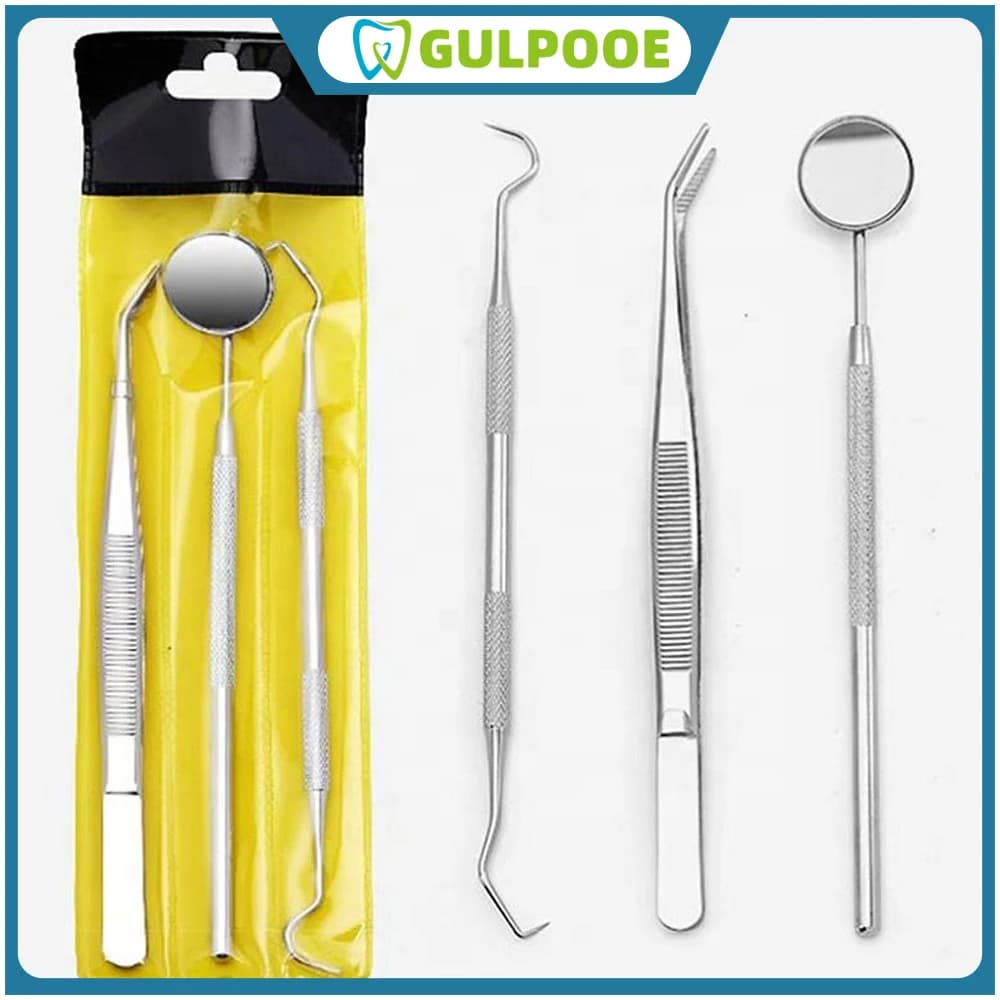 GULPOOE 3 pz In Acciaio Inox Set di Strumenti Dentali Dentale Orale Caredental Attrezzature Pulizia Calcolo Rimozione Macchie Dei Denti E Tartaro