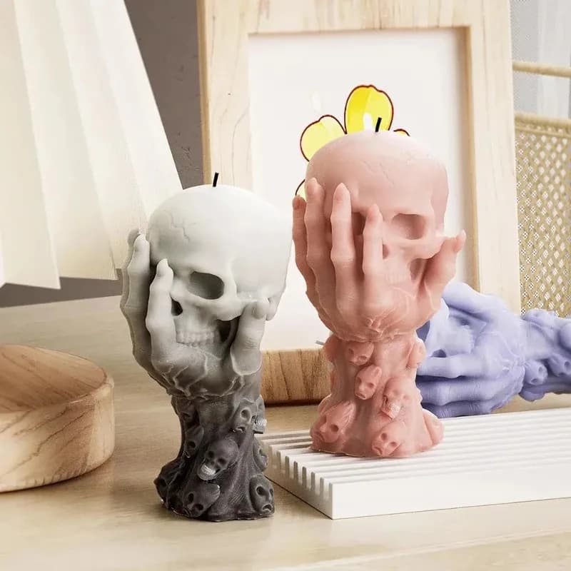 Ultimi Modelli Set di Stampi in Silicone per Candele a Forma di Teschio di Halloween, Stampo in Resina per Teschio Portatile, 1 Pezzo, per Creazioni Artistiche Fai-da-Te in Gesso