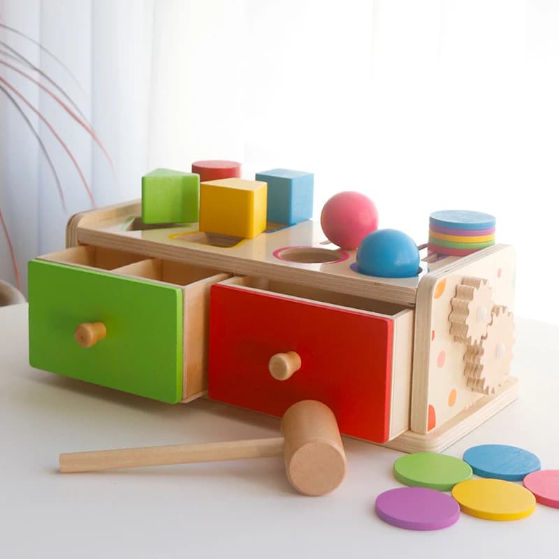 Giocattolo Montessori in Legno per Bambini: Scatola con Cassetti, Gioco di Abbinamento, Classificazione Colori e Forme, Gioco Sensoriale per Motricità Fine