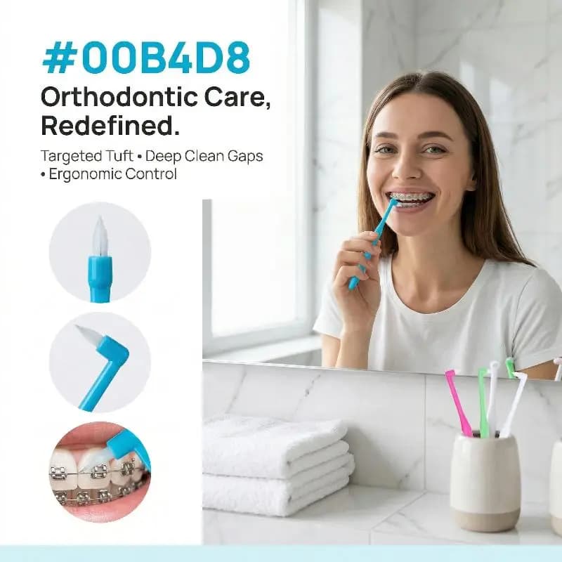 4 Horizontal Orthodontic Brushes, Soft, for Cleansing Tooths, Oral Hygiene Tool, Small Head, Soft Seeds, for Plants and Adults