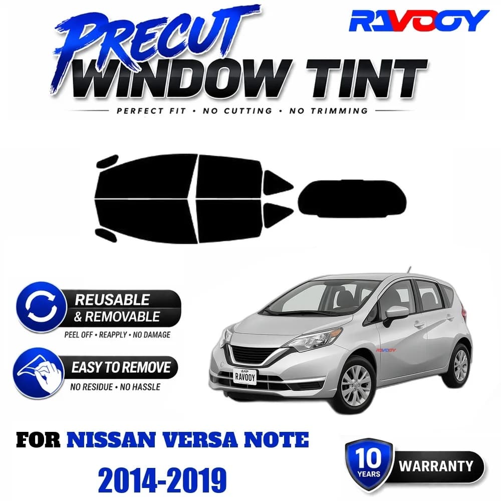 RAVOOY Precut Window Tint, Reusable Removable EPU Film, Custom Fit for Nissan Versa Note 2014-2019, UV Heat Protection