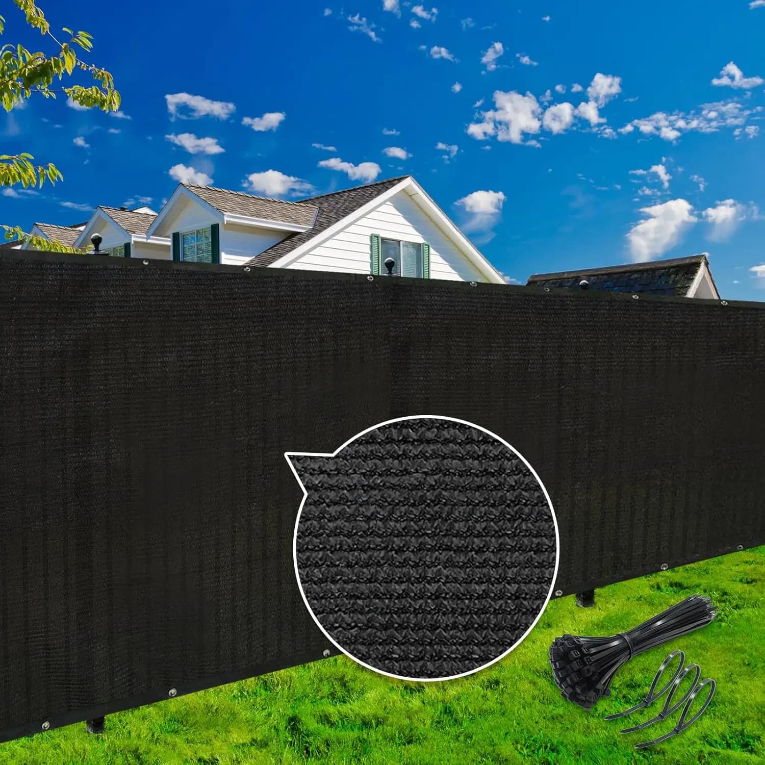 Schermo Privacy per Recinzione 8x50ft con Blocco del 90%, Rete Resistente 175 GSM con 40 Fascette, Nero
