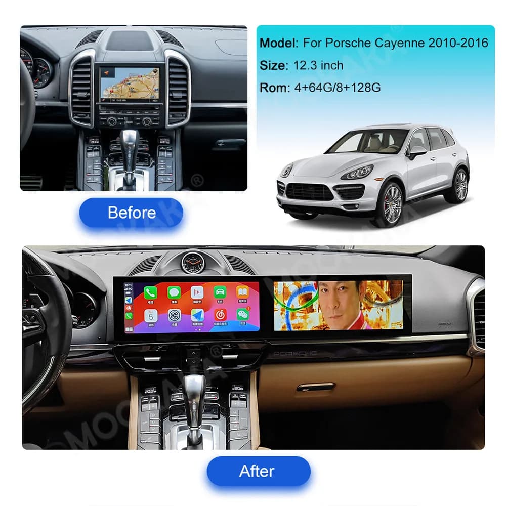 Double 12.3 Inch Screen For Porsche Cayenne 2010-2017 Android 13 Car Multimedia Player GPS Navigation Auto HeadUnit Radio Media