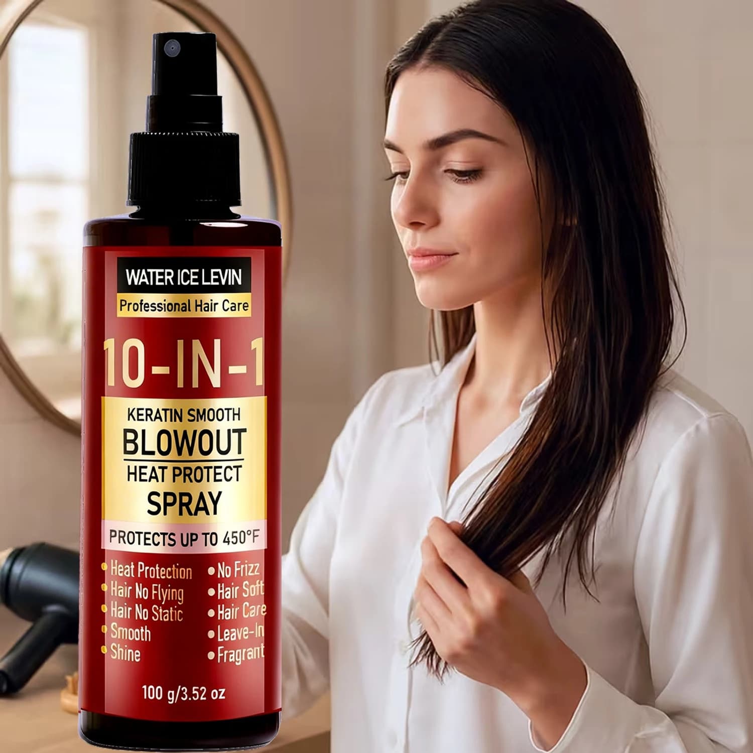 Spray Protettivo Termico per Capelli Lisci alla Cheratina 10-IN-1 - Fino a 450 Gradi ° Protezione dal calore, lucentezza con cheratina e biotina per tutti i tipi di capelli
