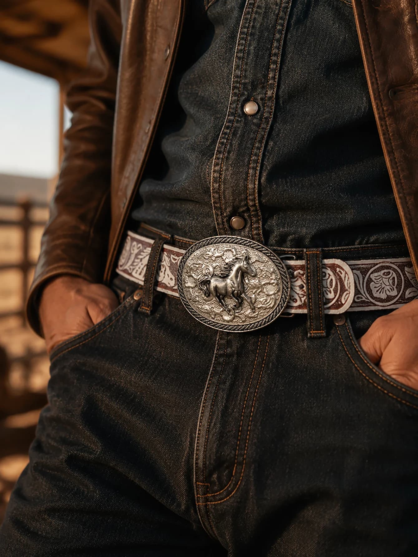 Una cintura sportiva unisex stile cowboy americano, resistente e adatta per l'uso quotidiano.