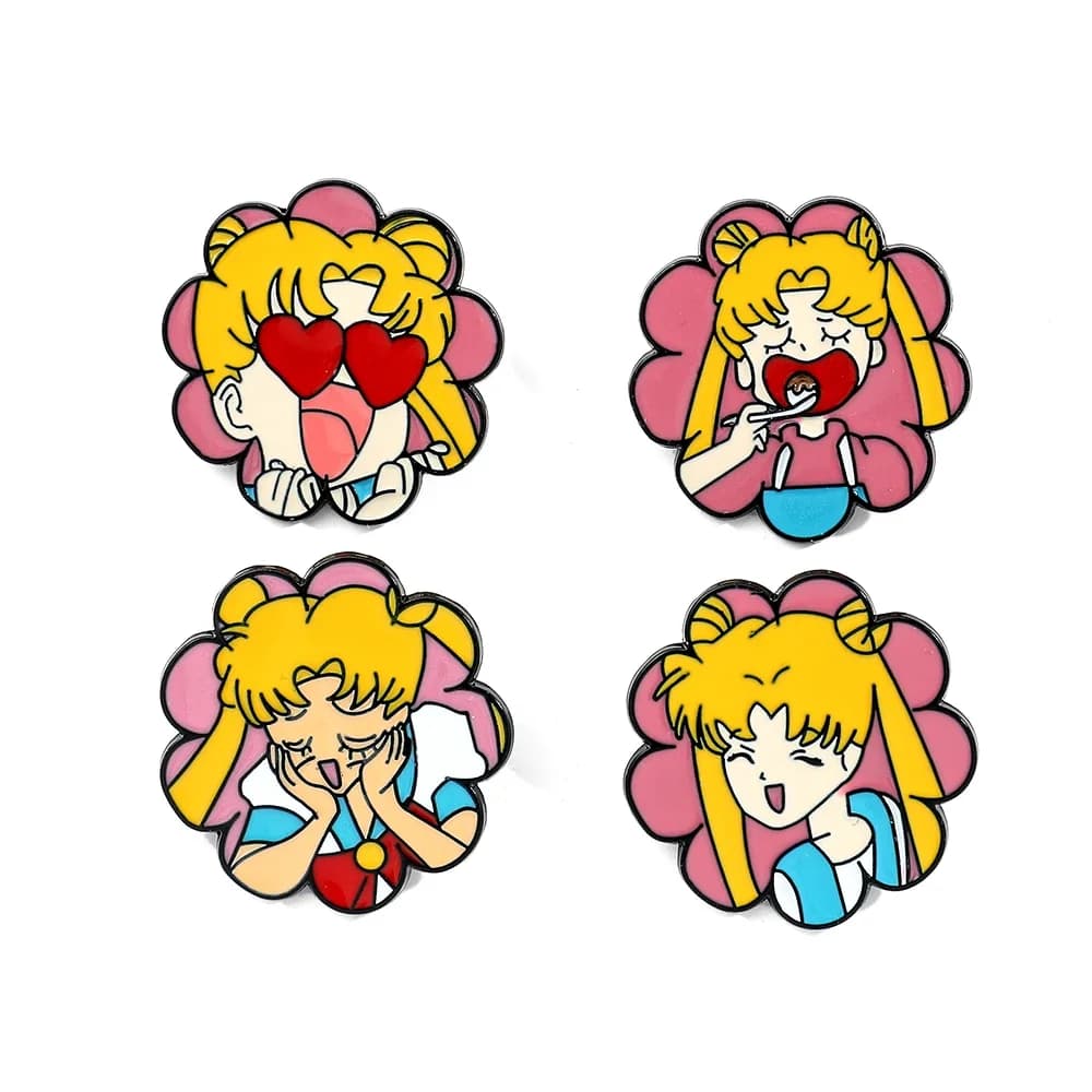 4 pcs fashion anime brooch cute sailor moon nail polish badge metal jewelry clothing backpack accessories gift for friends