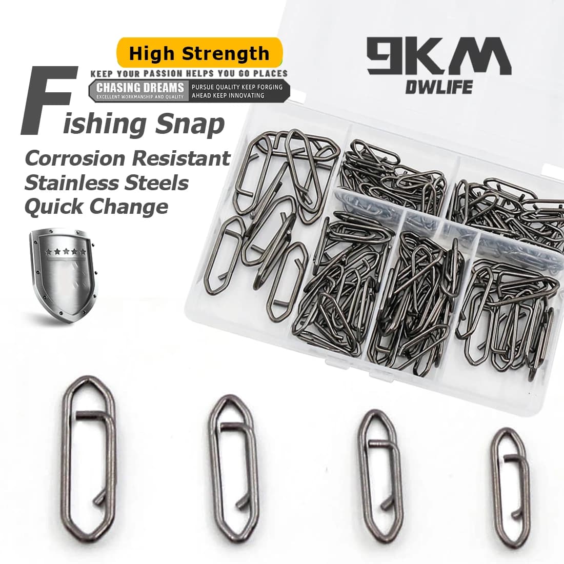 9KM Fishing Snap Kit 110 Pieces Stainless Steel Power Clip Quick Snap Fishing Call Change High Strength Salt Water Fishing Equipment