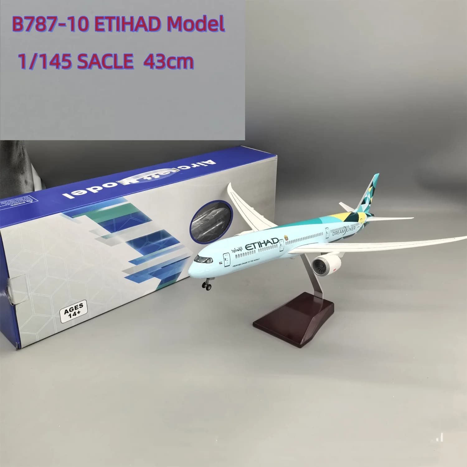 Modellino Aereo 787 Dreamliner Etihad da 43cm, Replica in Resina 787-10, Souvenir Aereo, Regalo, Modello Preassemblato da Collezione