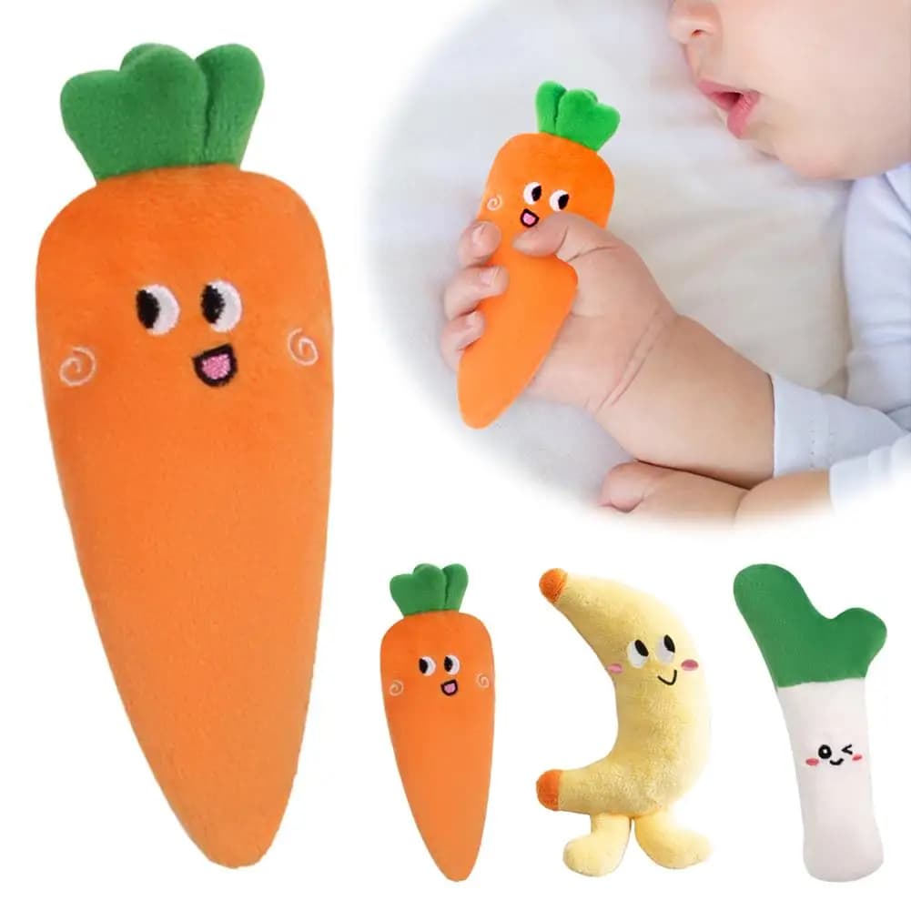 Giocattoli di peluche di design a forma di frutta che imitanono la carota di banana Anti-spaventa che saltano giocattoli tenuti in mano Peluche di cartone animato Giocattolo educativo precoce