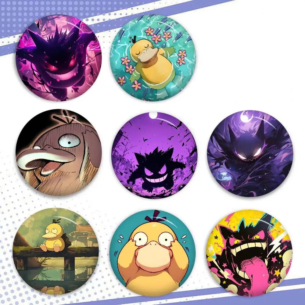 1pc P-Psyduck-s-G-Gengar-s Anime Button Pin Handmade Brooch For Clothes Cartoon Badge Backpack Decoration Jewelry Accessories