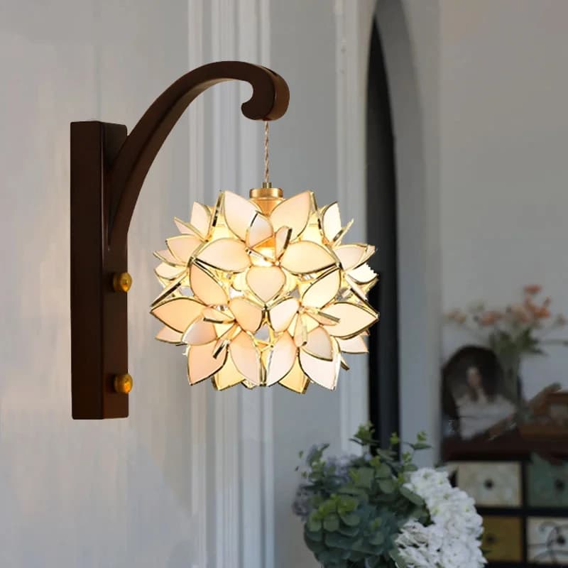 Elegante paralume in vetro artigianale da parete in legno, lampada da parete vintage in ottone con lampada da parete regolabile per la casa