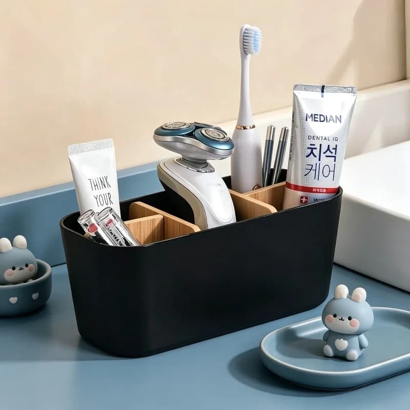 Toothbrush Holders For Bathrooms, Electric Tooth Brush Holder With Bamboo Dividers Toothpaste Organizer For Bathroom Countertop