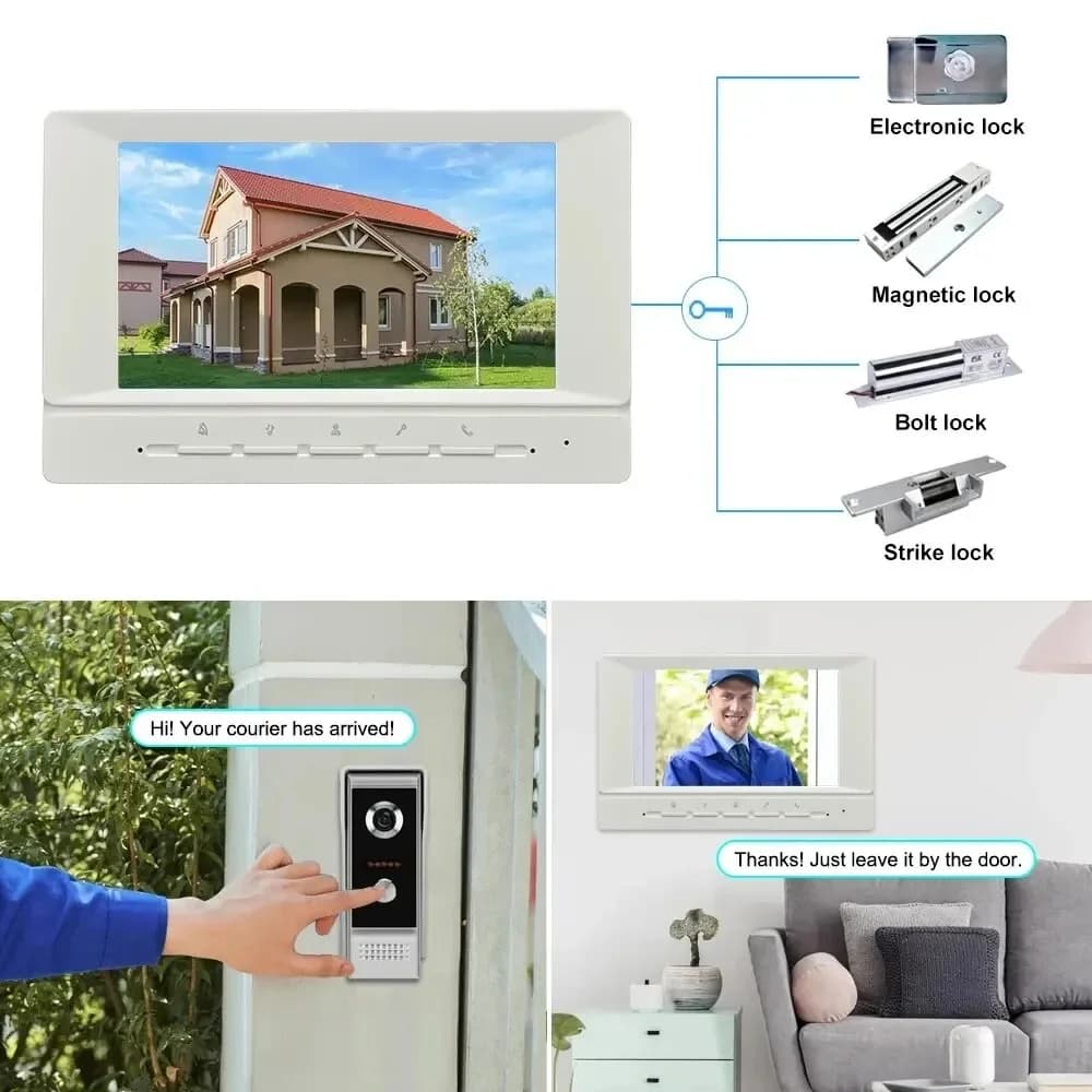Videocitofono Cablato da 7 Pollici con Telecamera HD, Campanello Impermeabile, Sistema di Sicurezza Domestica per Appartamenti e Residenze con Sblocco e Monitoraggio