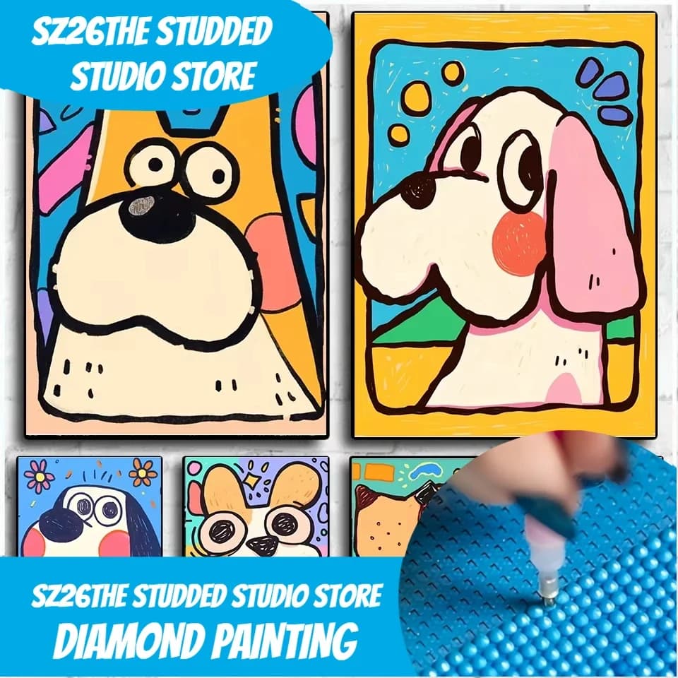 Sz26The Studded Diy Diamond Painting Kits Funny Dog Square Diamond Embroidery Animal Cross Stitch Crystal Diamond Art Home Decor
