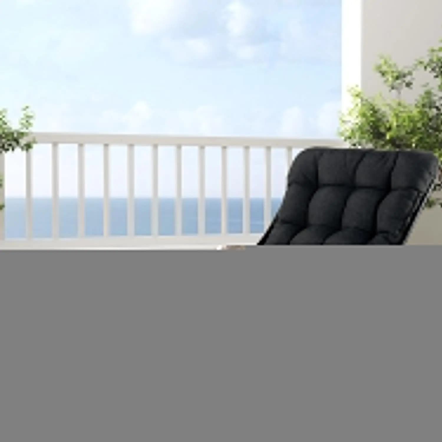 Reclining chair with dark grey deckchair and cushion upholstered for veranda, terrace, garden, customizable