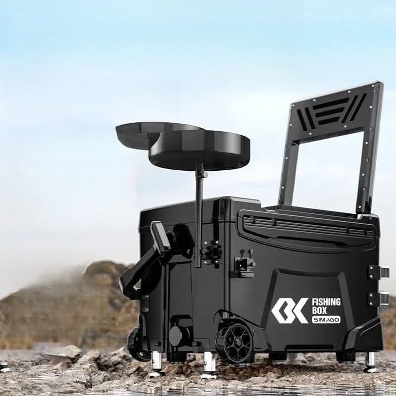 Fishing Cooler Box with Telescopic Legs & Backrest, All Terrain Tackle Station with Wheels,Multi-Layer Heavy Duty Cooler Anglers