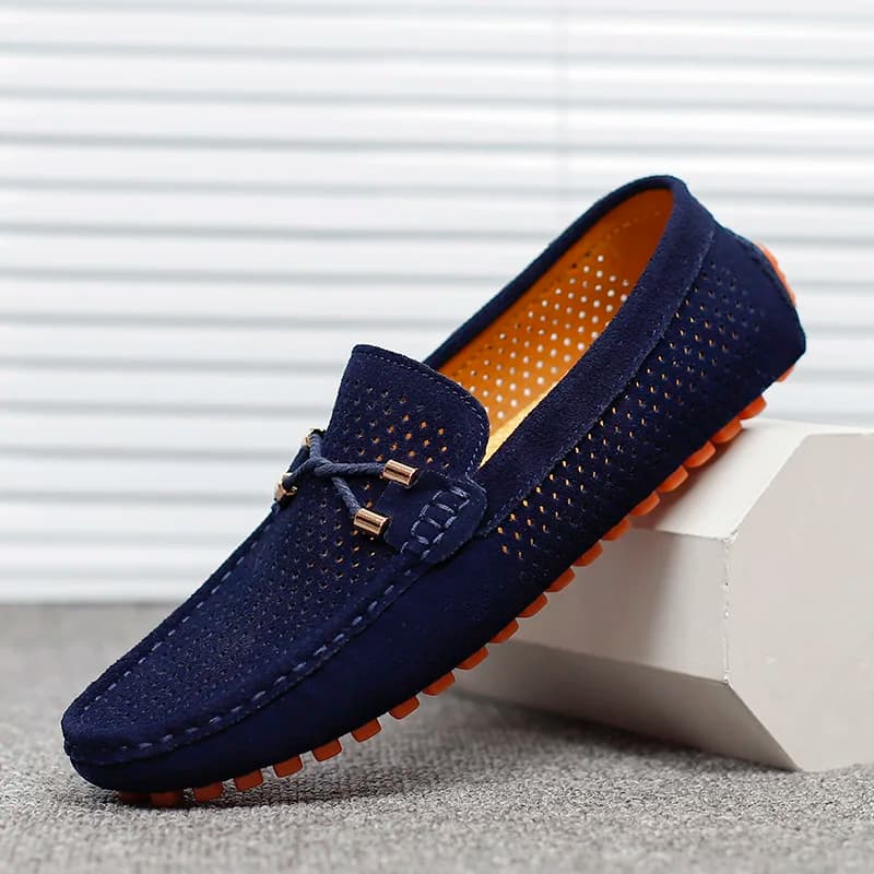 2026 Summer Men Casual Shoes Luxury Brand Genuine Leather Mens Loafers Moccasins Hollow Out Breathable Slip on Driving Shoes