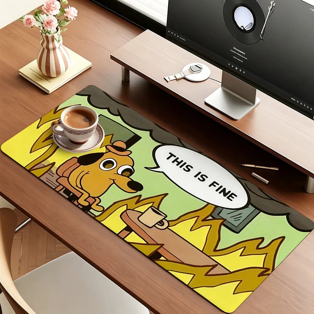 This Is Fine Dog Mouse Pad For Office Gaming And Keyboards Non-Slip Large Waterproof