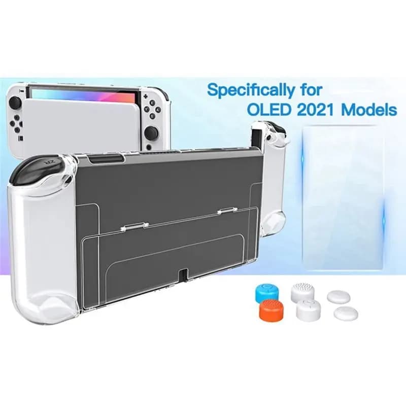 (BAAY) Custodia protettiva trasparente in PC dockabile per Nintendo Switch OLED, con copri-tasti per Joy-Con Switch OLED