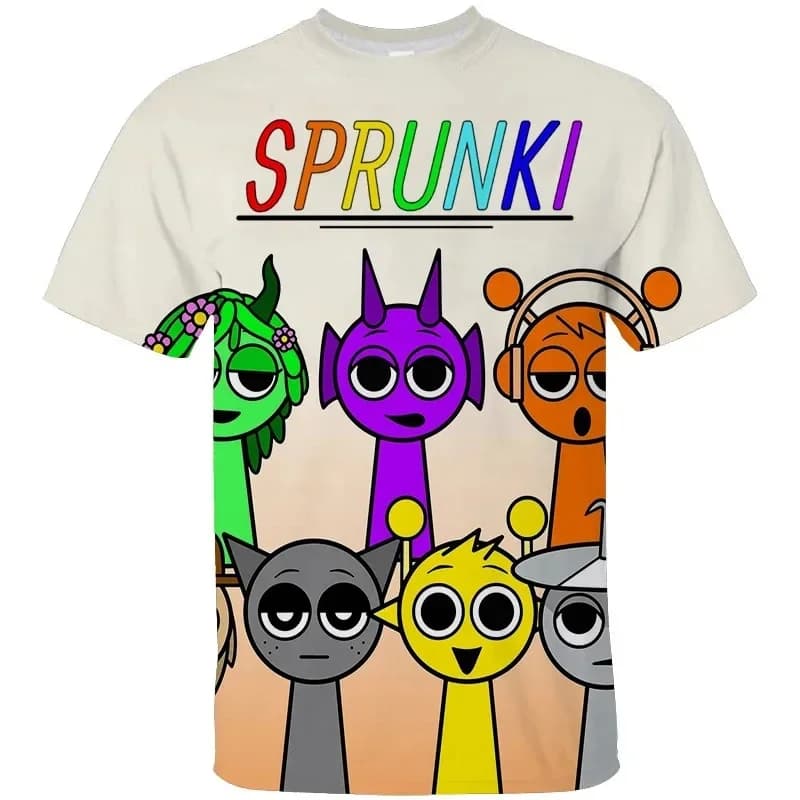 New 2026 Sprunki Cartoon 3D T Game Incredibox T-shirt Toddler Short Sleeve Tops s Anime Clothes ren's Clothing COS