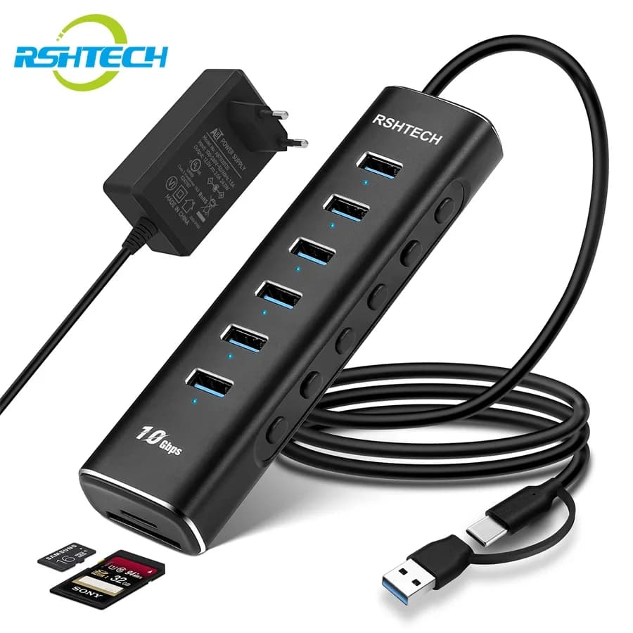 Lettore di schede RSHTECH da USB C a SD MicroSD TF Thunderbolt 3 hub USB C con 6 trasferimento dati Espansore porta USB da 10 Gbps per PC portatile