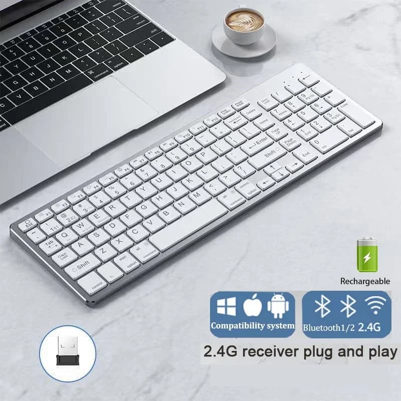 Ultra Slim Wireless Bluetooth Keyboard and Mouse Set Compatible for Mac OS/iOS/iPad OS Rechargeable Keyboard for MacBook