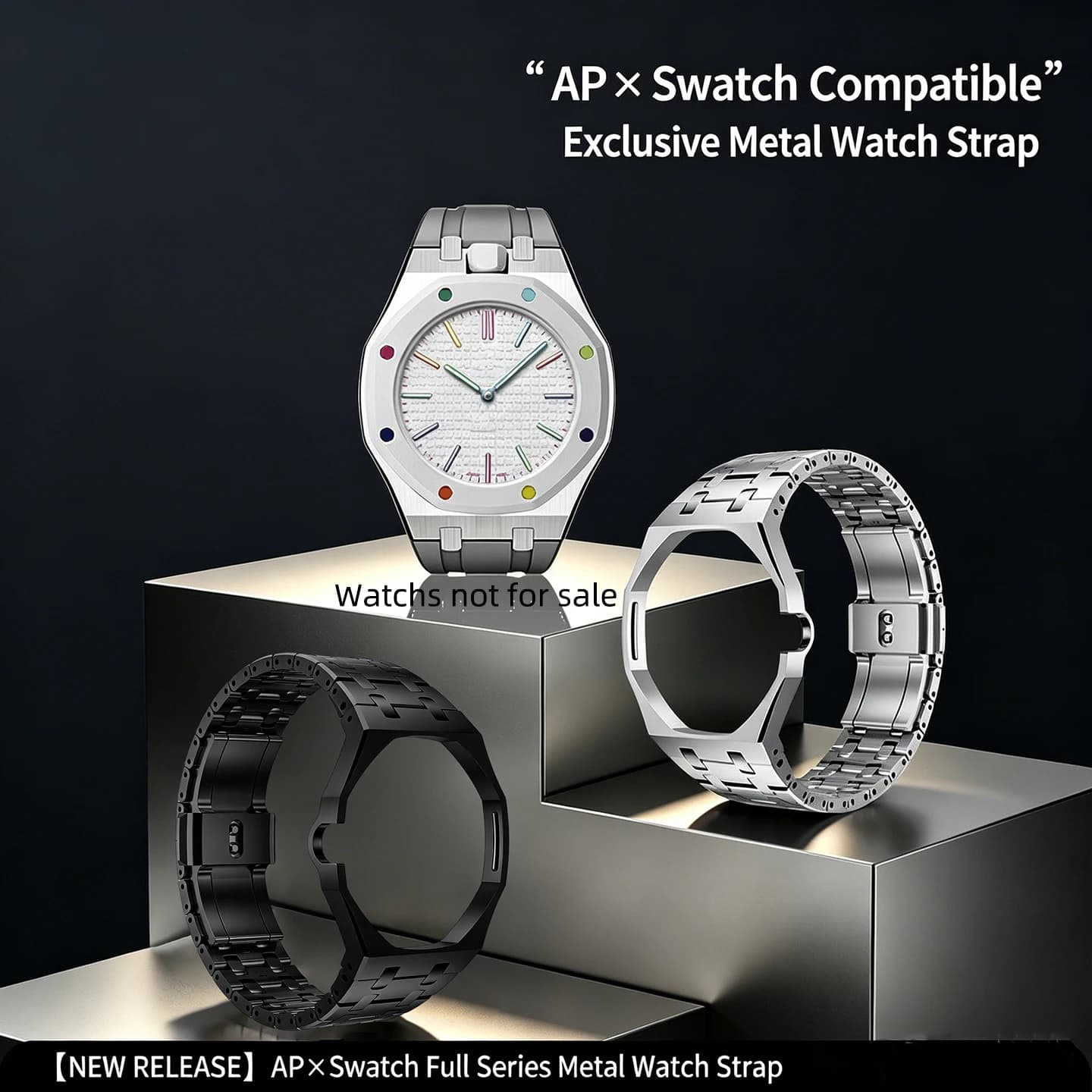 304L Full Metal Case Strap Mod Parts for Swatch AP Royal Pop Pocket Watch bezel Bracelet Replacement Modified Accessories