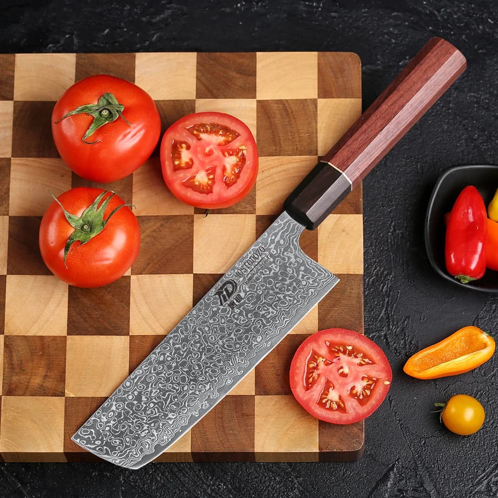 Coltello da Chef Nakiri MOSTODOZO 6.5" in Acciaio Damascato Giapponese, Coltello da Macellaio, Tagliacarne, Coltello da Cucina per Verdure, Fatto a Mano
