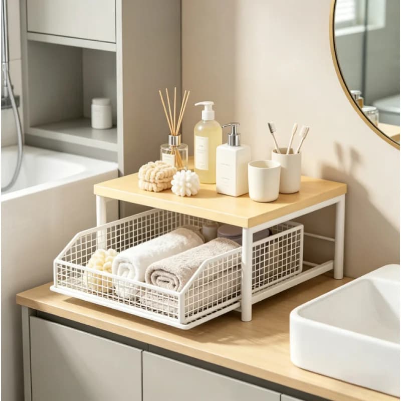 Scaffale per Microonde, Organizzatore Salvaspazio per Cucina, Scaffalatura Multifunzionale per Dispensa, Bagno, Garage