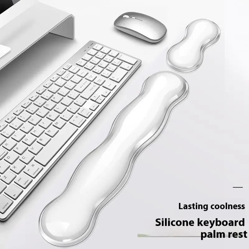 Tappetino per mouse con poggiapolsi, poggiapolsi per tastiera, console di gioco da ufficio desktop trasparente in silicone antiscivolo, poggiapolsi per mouse