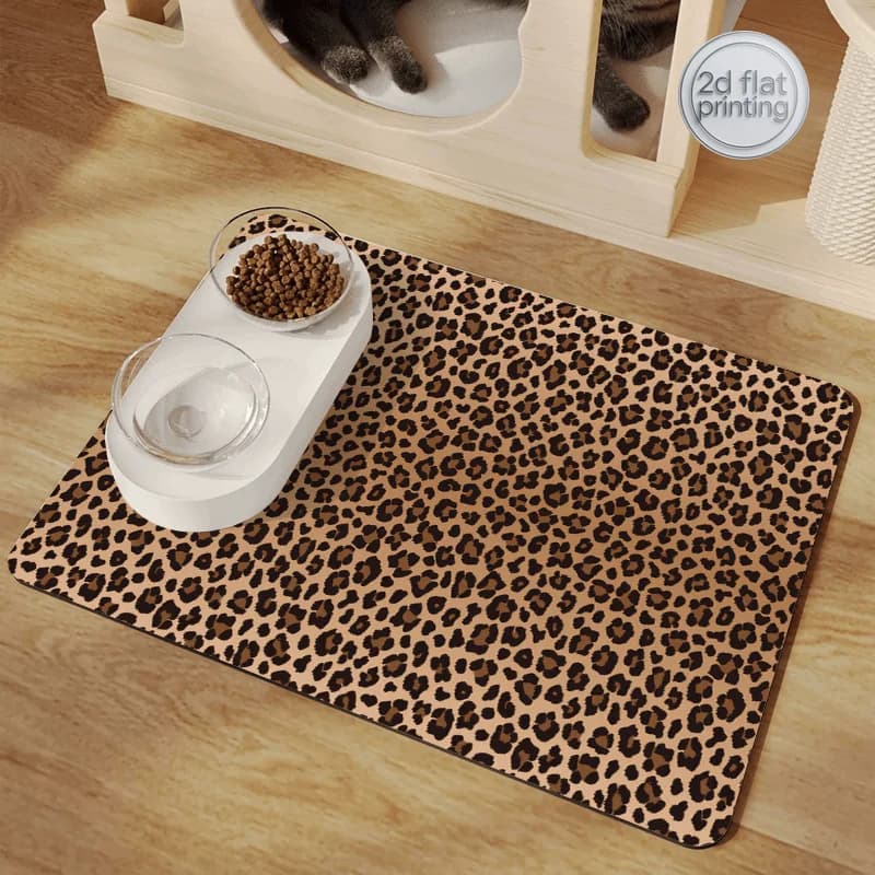 Tappetino assorbente ad asciugatura rapida per cibo per cani e gatti con un design a leopardo selvatico e rosetta | Tappetino Antiscivolo per Ciotole degli Animali Domestici