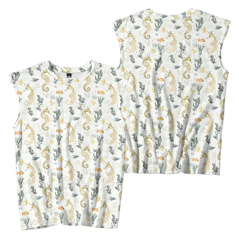 Canotta stampata Seahorse Ocean Life Canotta da uomo Camicia casual senza maniche con grafica di pesci di alghe colorate Fitness estivo all'aperto