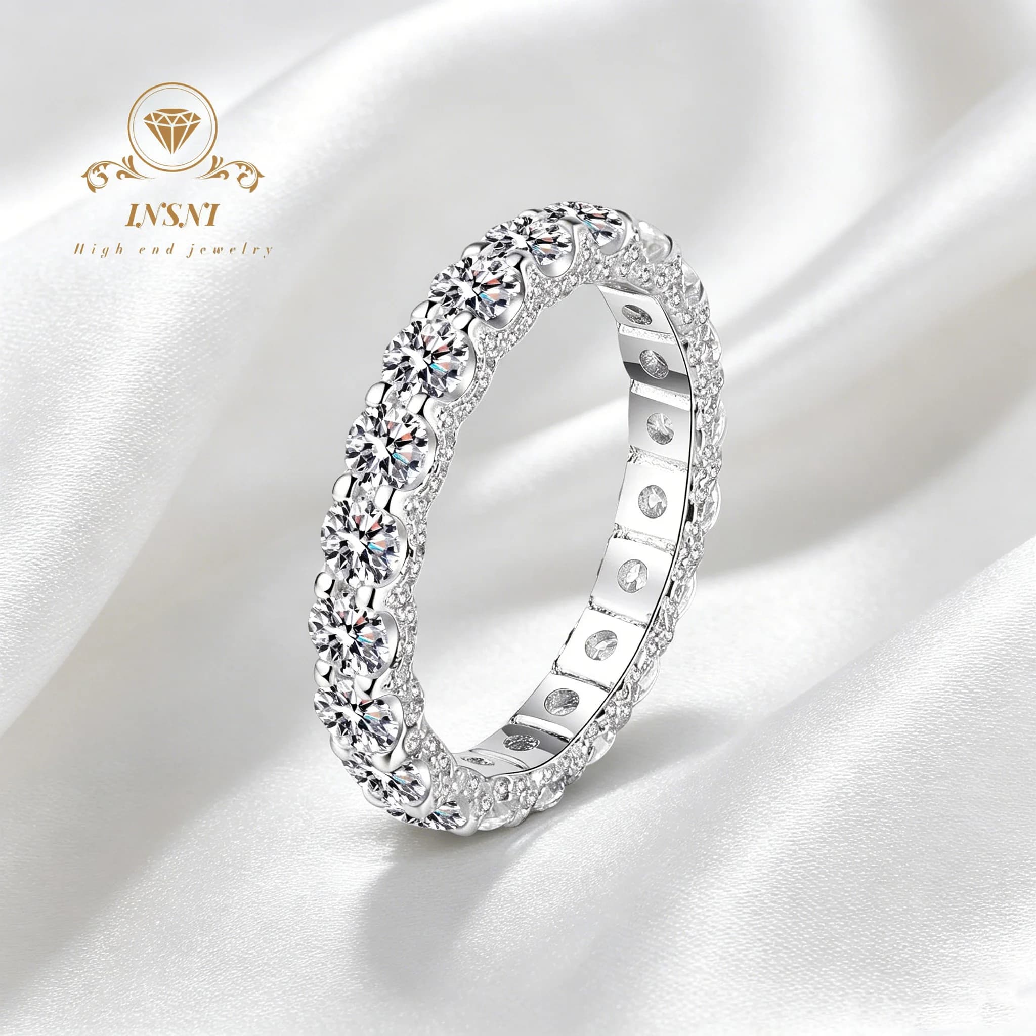 Anello a Catena Cubana con Moissanite a Grappolo in Argento S925 Placcato Oro PT950, Anello Nuziale da Donna, Regalo, Gioielli di Lusso Leggero e Conveniente