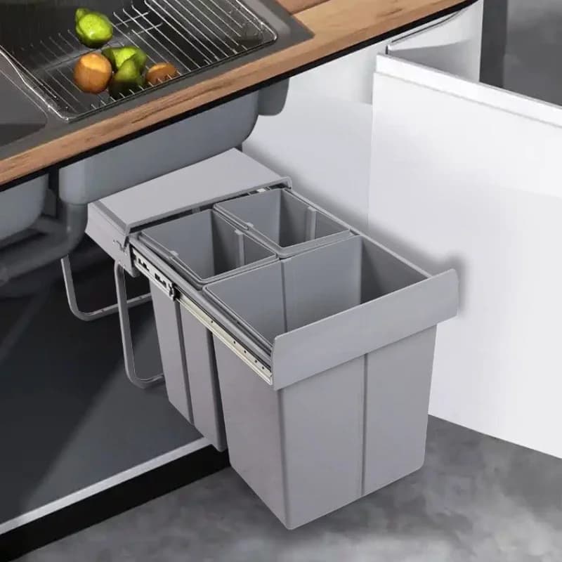 Cabinet Embedded Garbage Bin Large Capacity Classified Trash Can Kitchen Sliding Rail Trash Bin Kitchen Recycle Accessories