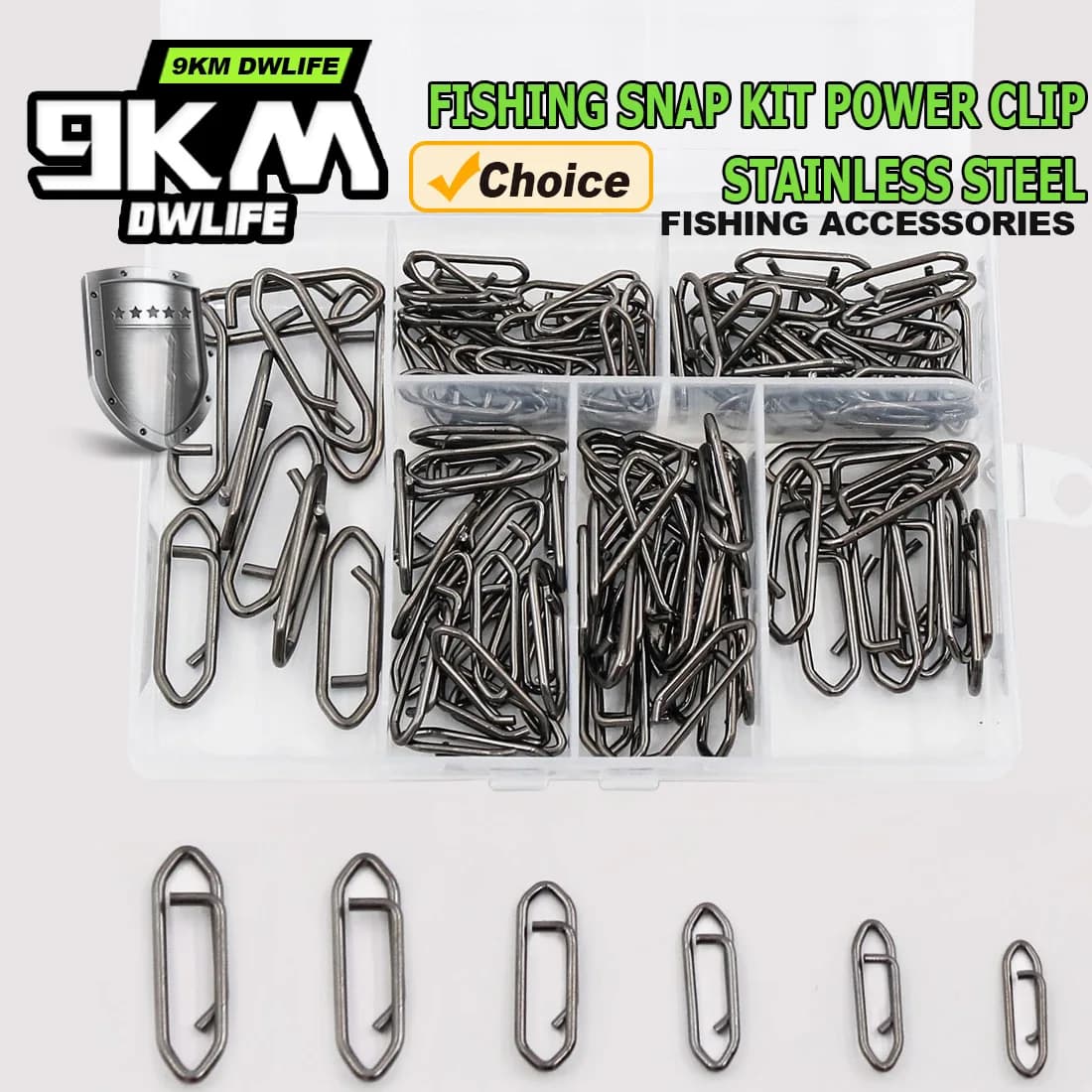 9KM Fishing Kit 110 Pieces Power Fishing Clip Rear Line Connector Quick change Black nickel clip Steel salt water fishing