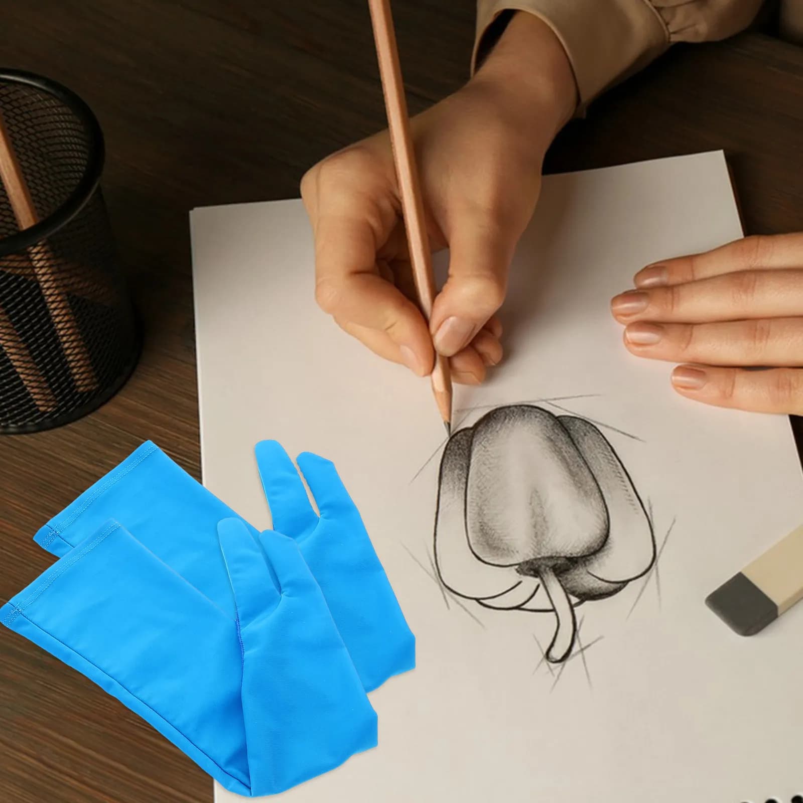 1 Paio di Guanti da Disegno a Due Dita di Lunghezza Estesa per Artisti, Traspiranti, Anti-Touch, per Arte Digitale, Schizzi e Tablet da Disegno