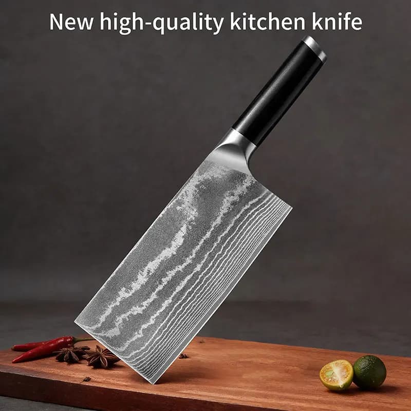 Coltello da cucina recentemente in acciaio damasco forgiato con ghiaccio - Lama professionale affilata per rasoio con manico ergonomico per il taglio di carne e pesce