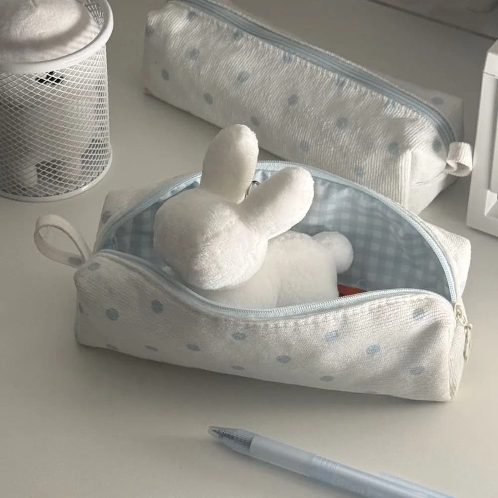 Korean Cream Color Pencil Case Multi-functional Large-capacity Pen Bag Polka Dot Stationery Pouch Back To School Gift