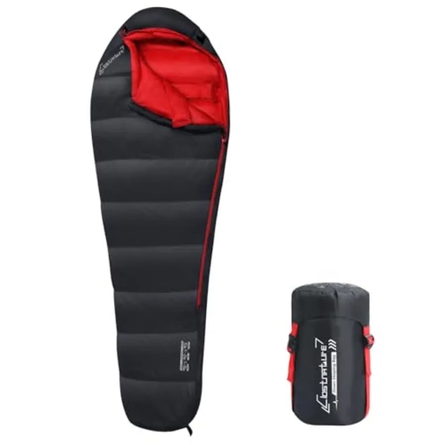 Sacco a Pelo in Piuma per Adulti - Sacco a Pelo Mummia da Campeggio 20D 550 Fill Power per 16 Gradi ° F - 45 ° F Piumino Leggero 4 Stagioni Clod Weat