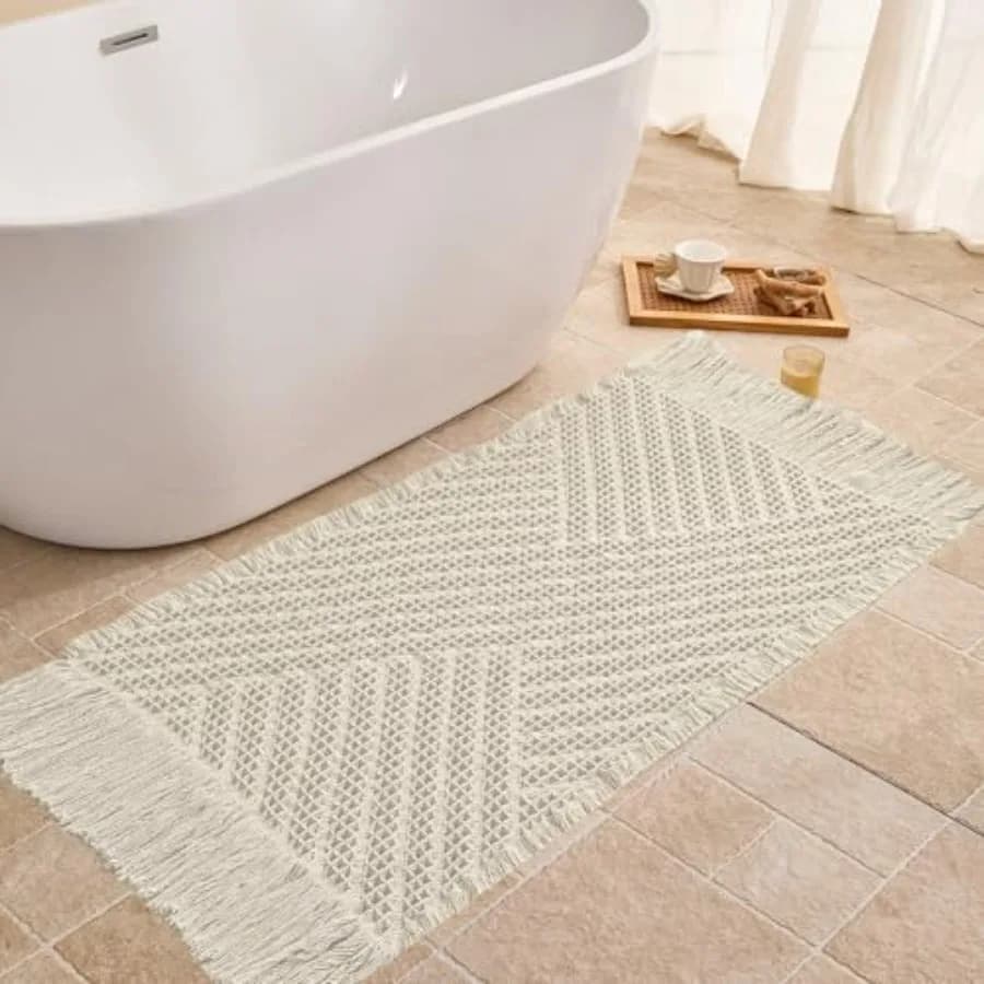 Tappeto da bagno in spugna antiscivolo, stile boho, super assorbente, ad asciugatura rapida, lungo, morbido, stile rustico, con nappe