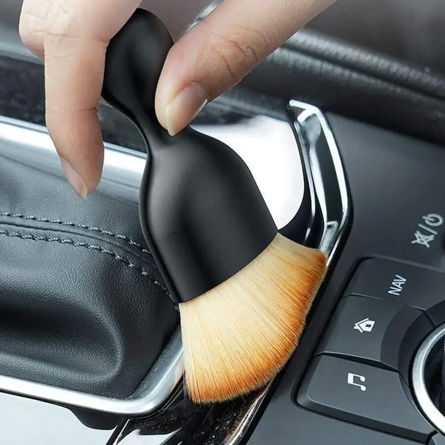 Car interior cleaning brush with soft bristles and ergonomic handle