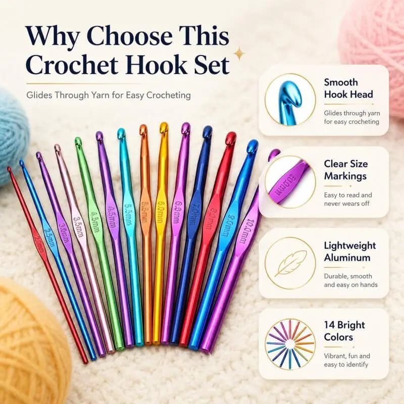 5pcs Metal Handle Crochet Hook Colorful Aluminum Knitting Needles Single Head Crochet Knitting Yarn Crafts DIY Apparel Needles