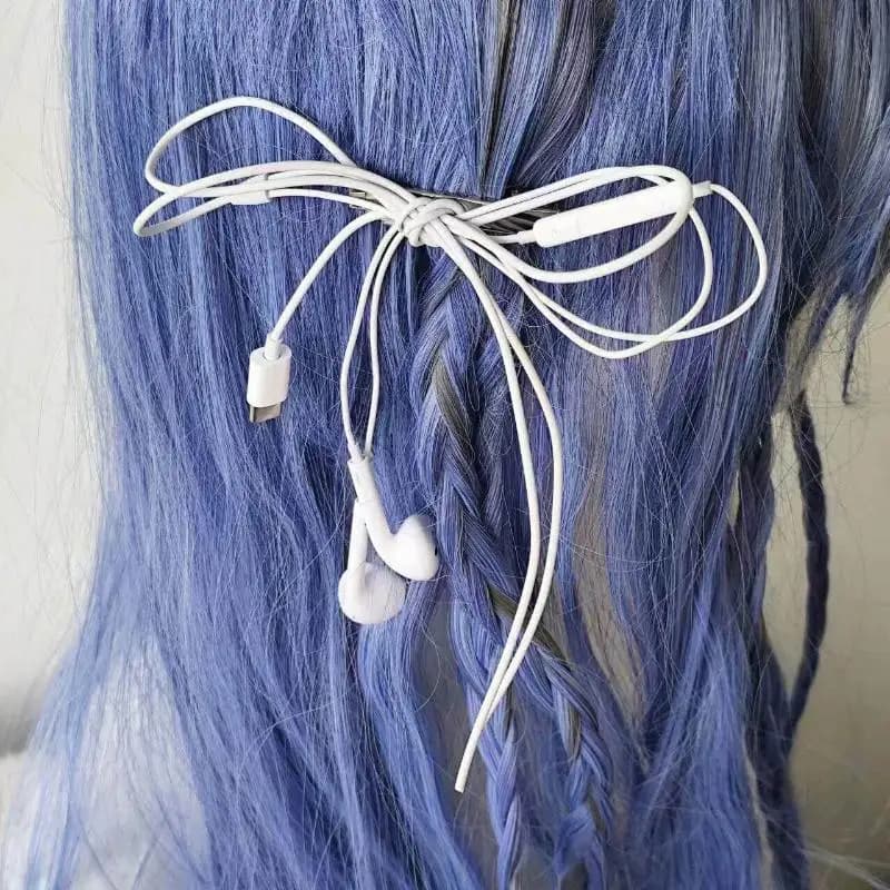Fermagli per capelli colorati Y2K a forma di fiocco con cavo per cuffie, look creativi per feste
