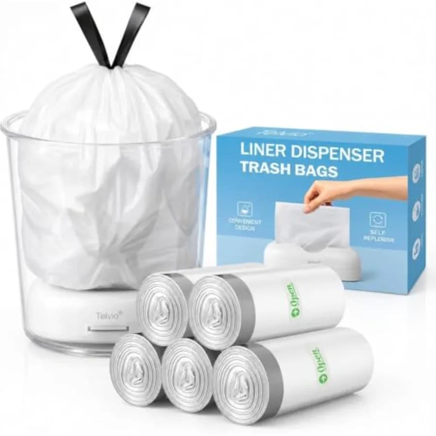 4 Gallon Drawstring Trash Bags with Dispenser, 110 Count Strong Bathroom garbage bags and waste basket liners with in-bin dispe