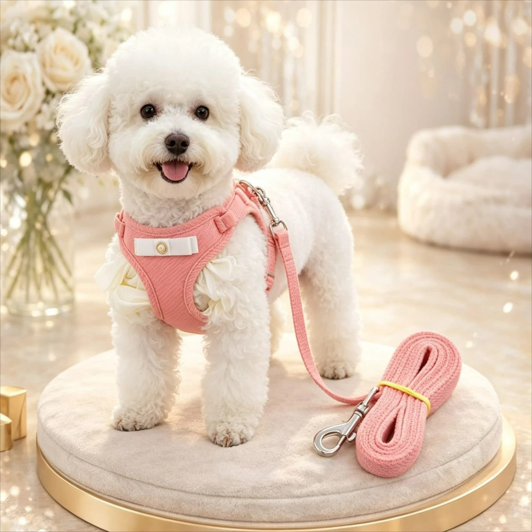 Dog Cat Harness Leash Set Adjustable Lace Floral Pet Vest Puppy Kittens Princess Dress Skirt Walking Lead Chihuahua Accessories