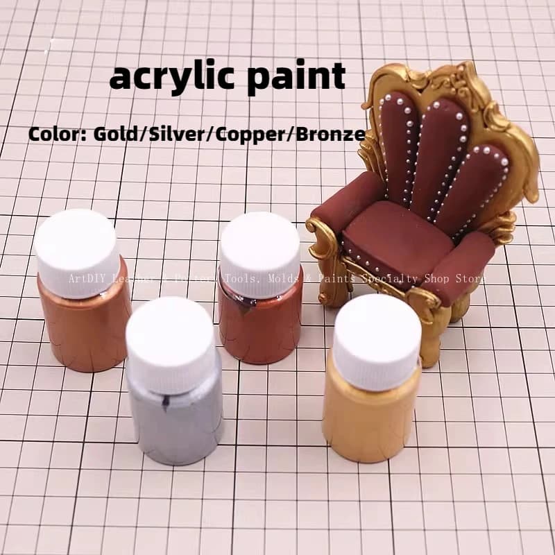 Silver/Gold//Bronze/Copper Metallic Color Acrylic Paint Handmade DIY Ultralight Clay Dolls Coloring Pigment 20g/bottle