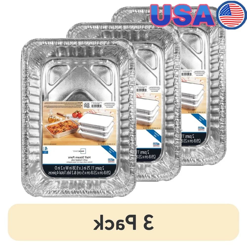 Confezione da 3 grandi padelle da asporto in foglio di alluminio con coperchi piegati Preparazione dei pasti usa e getta Contenitori per casseruola per cucinare Eco-Friendly