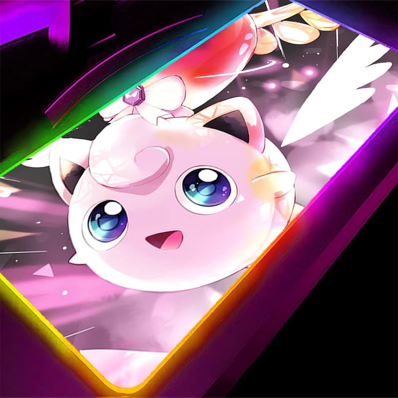 Tappetino per mouse Kawaii RGB con retroilluminazione per giochi, tastiera per PC, laptop, computer, tappetino da scrivania a LED, accessori per gaming Pokemon Jigglypuff, mousepad