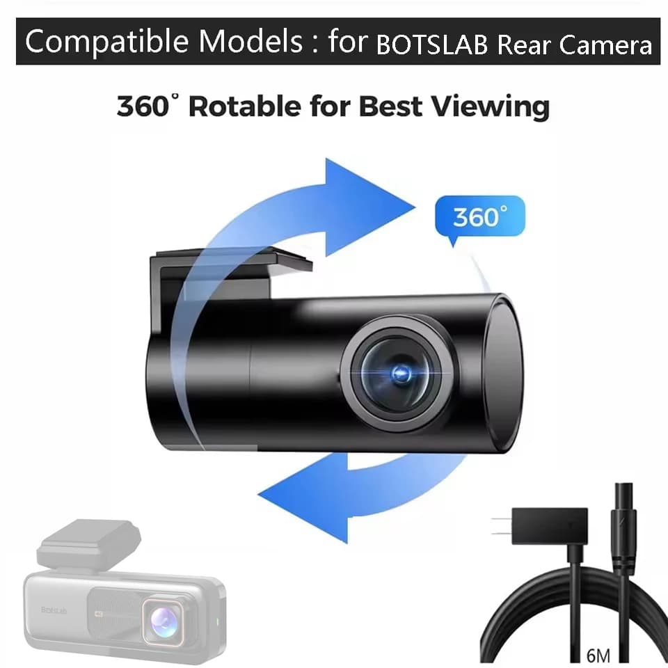 for BOTSLAB 4K Dash Cam Full HD 1080P Wide View Rear Camera 4 Pin Night Vision, 360° Rotatable Rear Camera